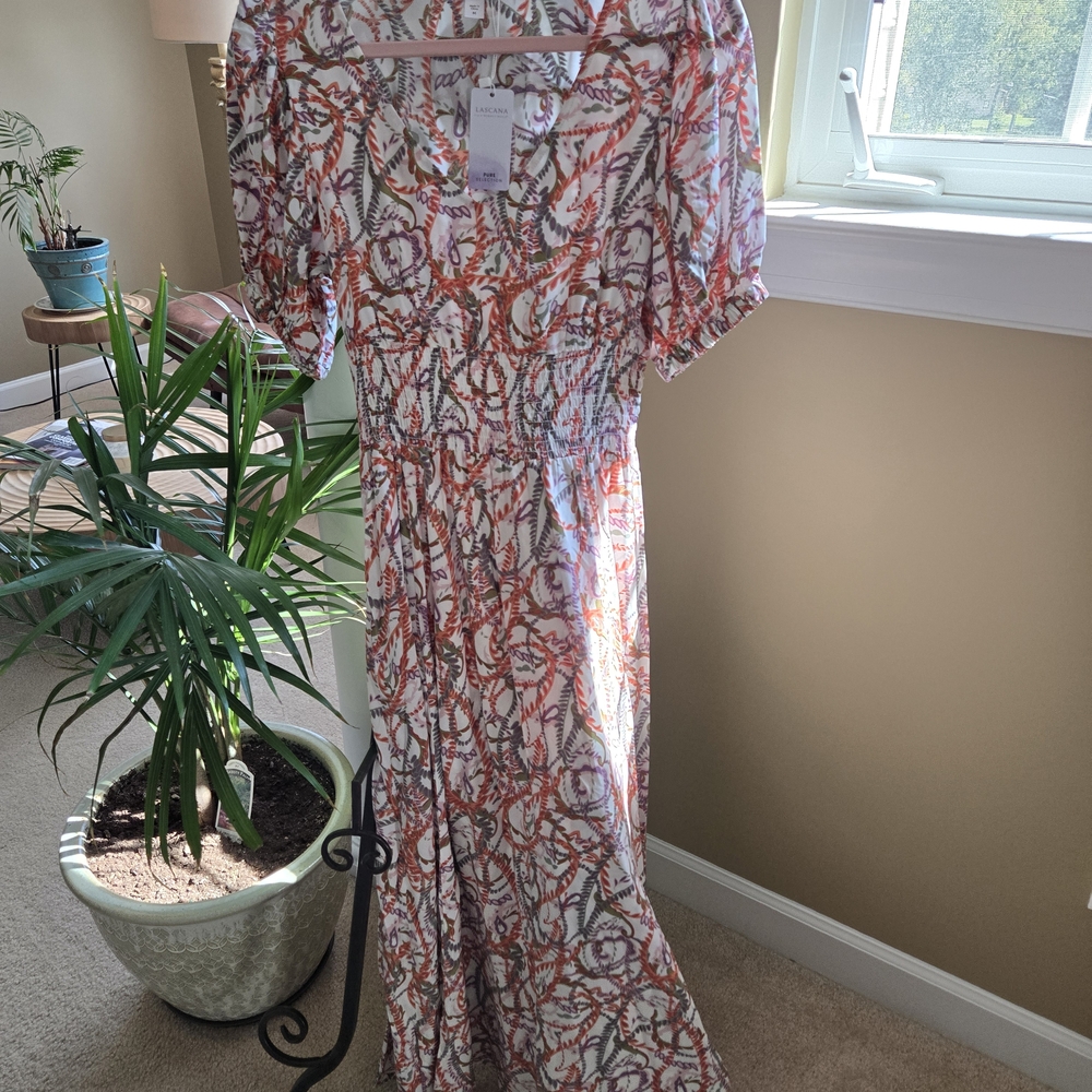 Lascana Multi Print Puff Sleeve Maxi Dress Nwt - Picture 2 of 14